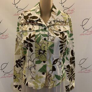 Jendo. Sz 10. Beaded Embellished Long Sleeve, Button Cuff. Cotton Jacket. B87.